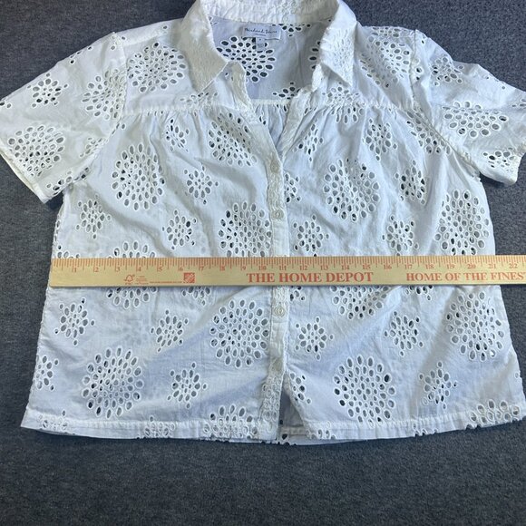 Michael Stars white eyelet button front Top Summer Sz M cottagecore - Picture 10 of 11